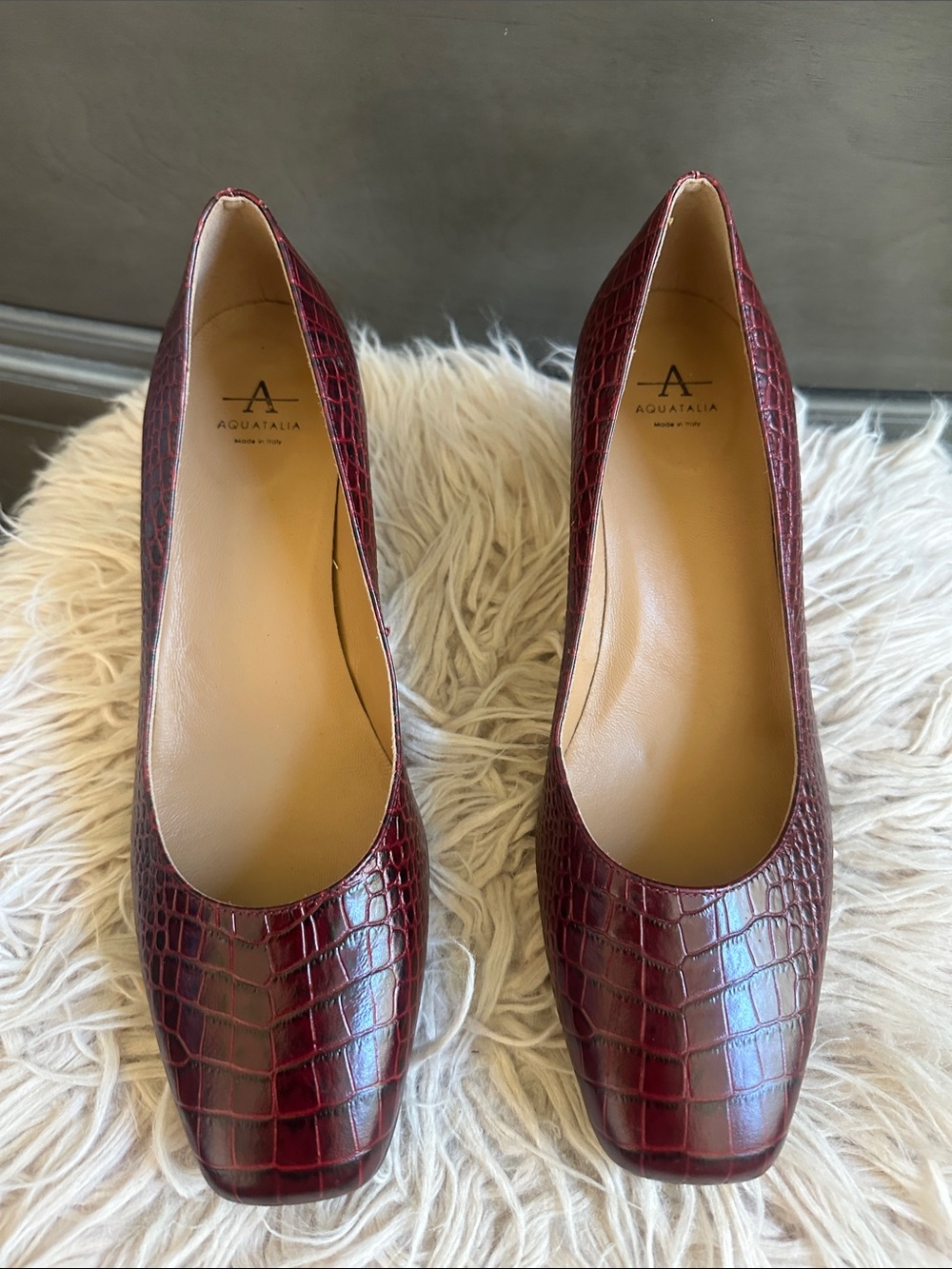 Aquatalia Wine Croc-Embossed Leather Pumps